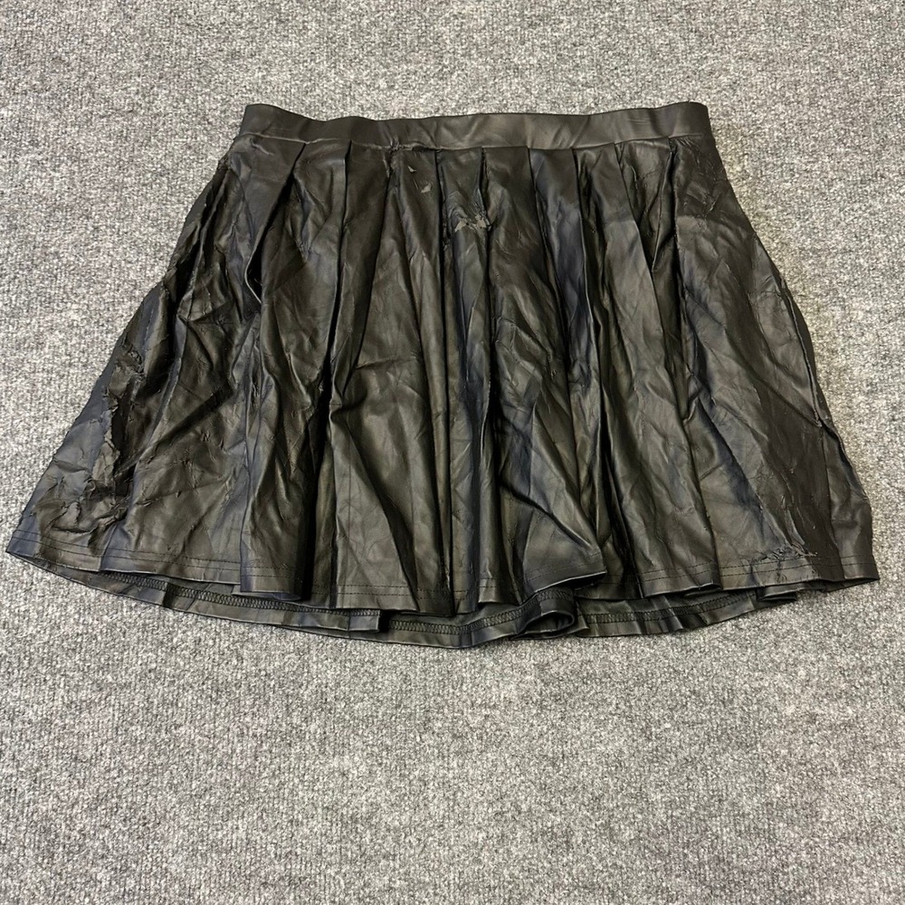 J for Justify Skirt Womens XL Black Faux Leather Pleated Skater Mini Peeling